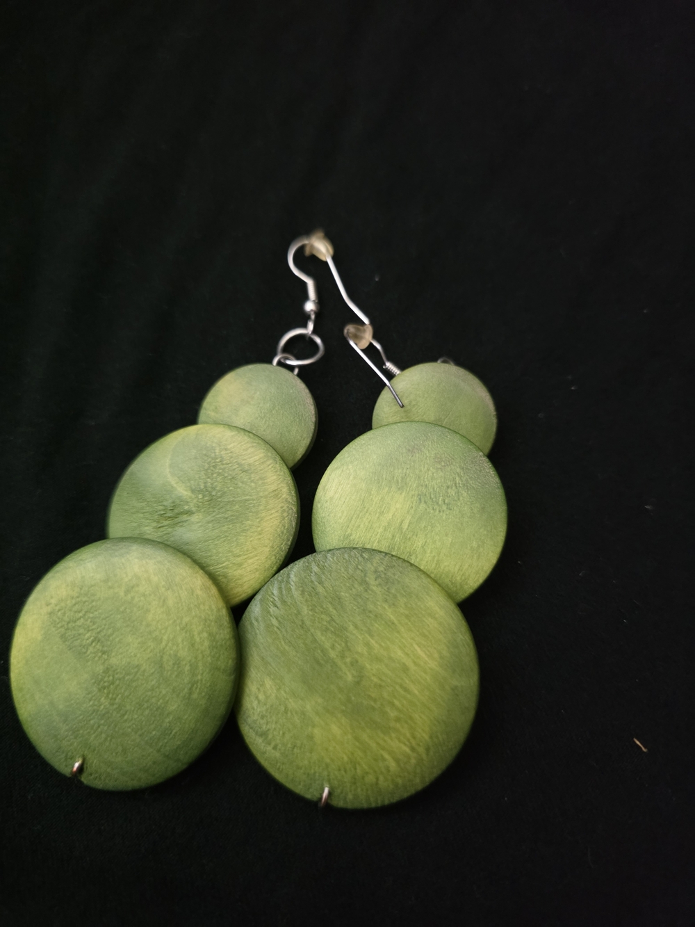 Green Wooden Disc Drop Earrings - Women Jewelry